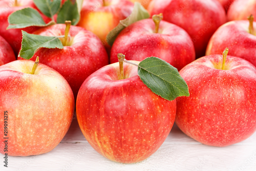 Äpfel Apfel Frucht Früchte Obst mit Blättern Hintergrund Äpfel Apfel Frucht Früchte Obst mit Blättern Hintergrund