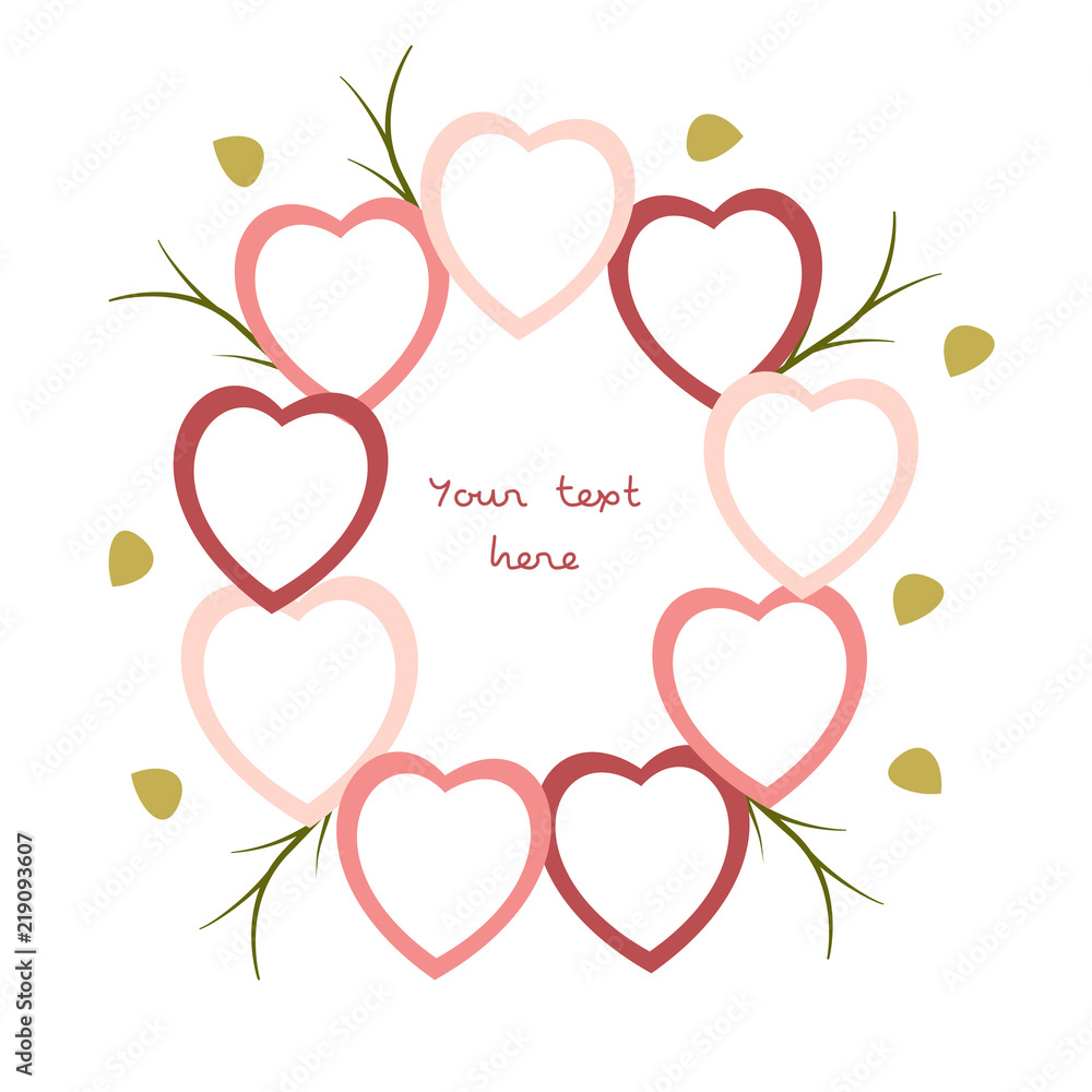 Simple vector card with pink hearts and leaves Simple vector card with pink hearts and leaves