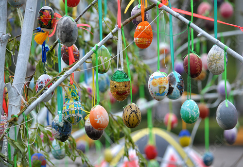 Easter eggs on a thread
