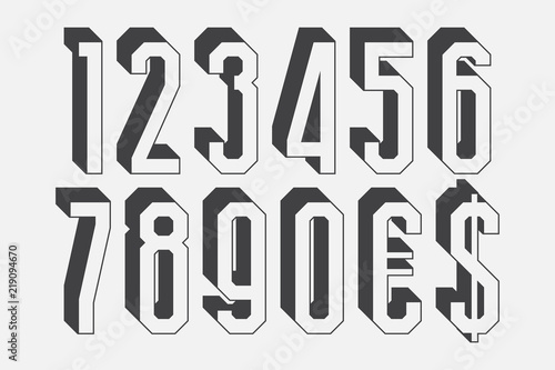 Volumetric monochrome numbers with dollar and euro symbols.