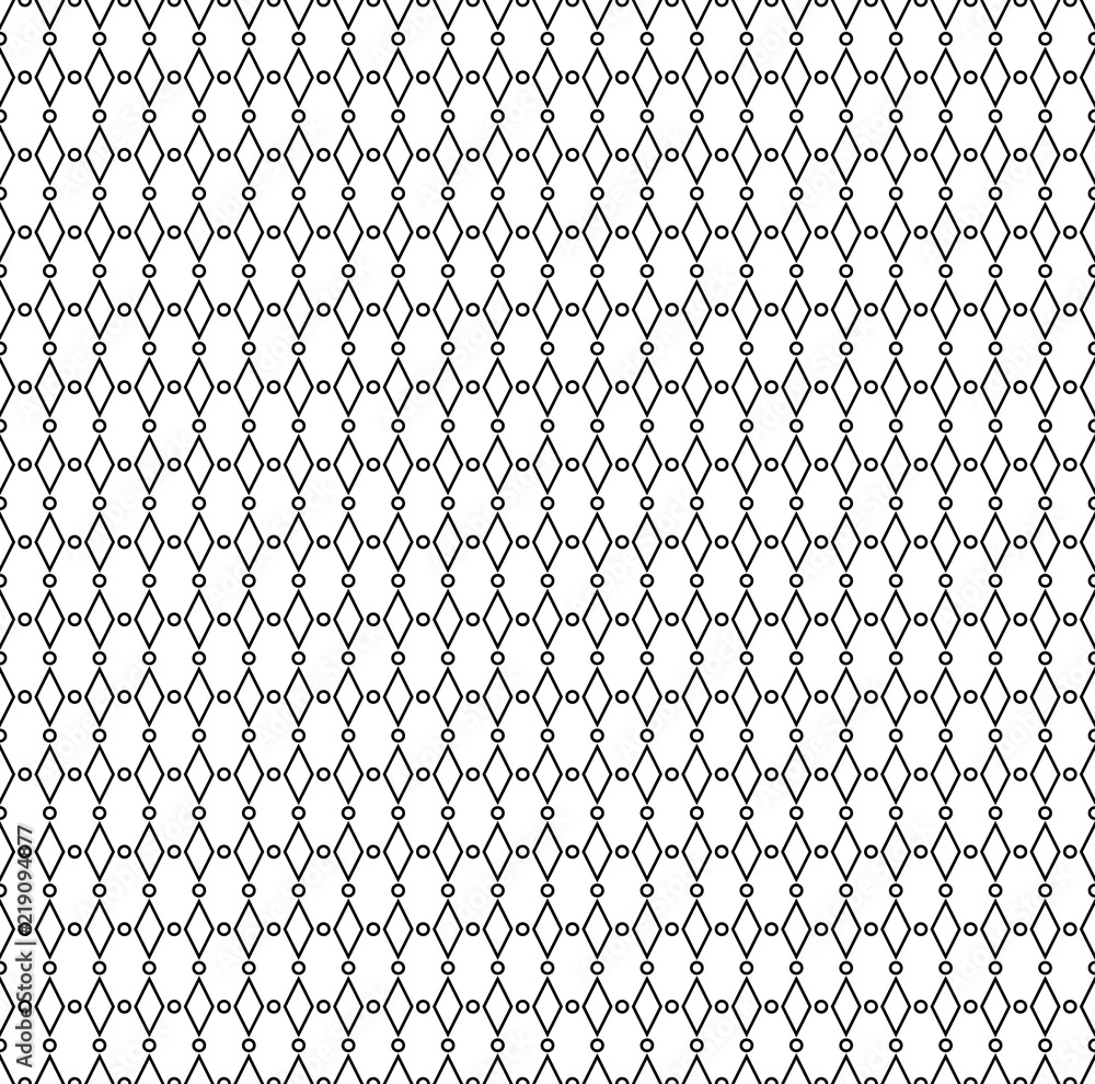 Fototapeta premium Abstract seamless geometric pattern with circles and rhombs. Simple black and white texture. Vector
