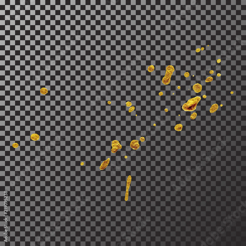 Gold paint splash smear stroke stain, brush stroke. Abstract gold glittering texture. High quality traced vector illustration