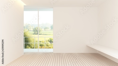 Interior hotel empty space 3d rendering - nature view background