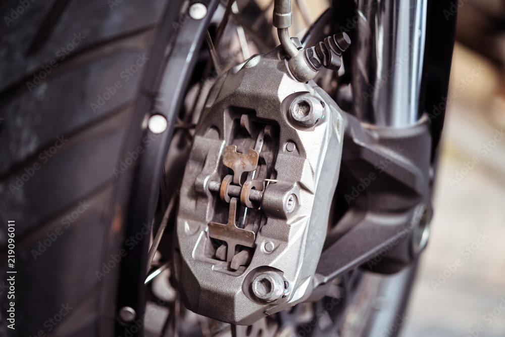 Close up break detail Motorcycle wheel, selective focus. Close up break detail Motorcycle wheel, selective focus.