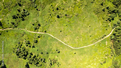 Aerial view of the footpath in the Carpathian Mountains