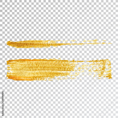 Gold paint smear stroke stain,  brush stroke on white background. Abstract gold glittering texture. High quality traced vector illustration
