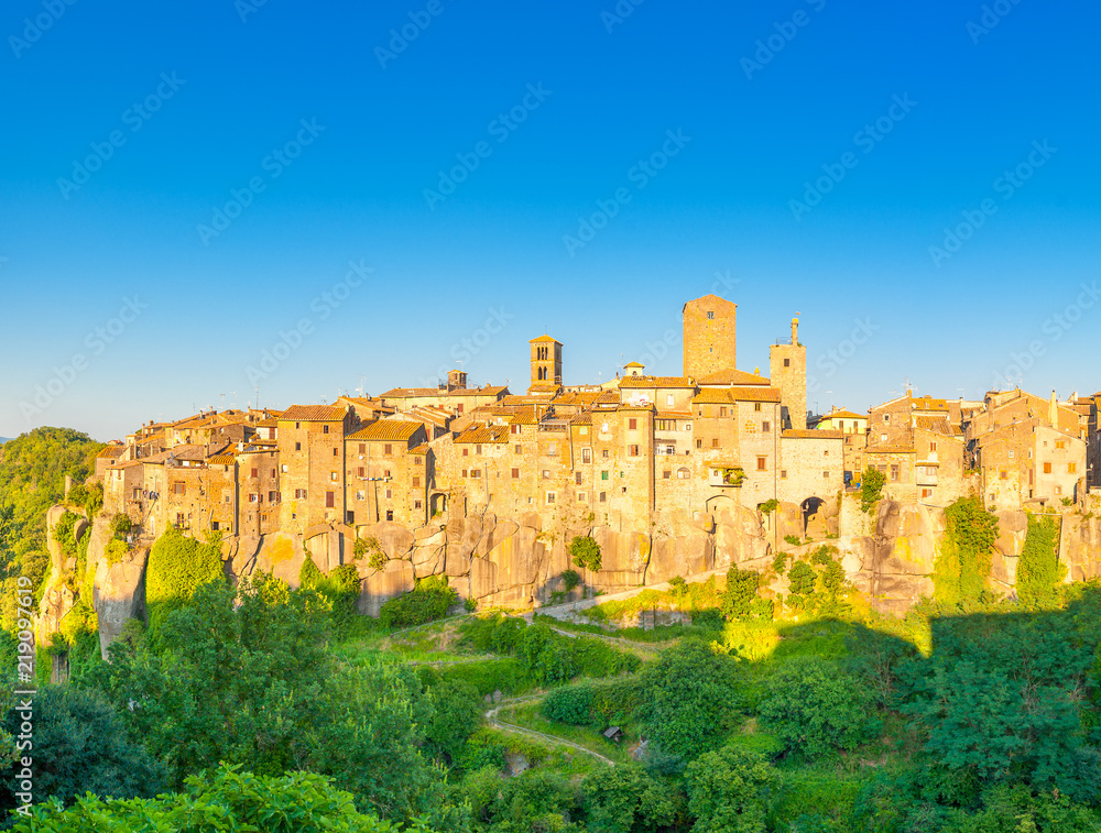 Panorama of a beautiful old medieval city at sunset, Tuscany, Italy. Europe