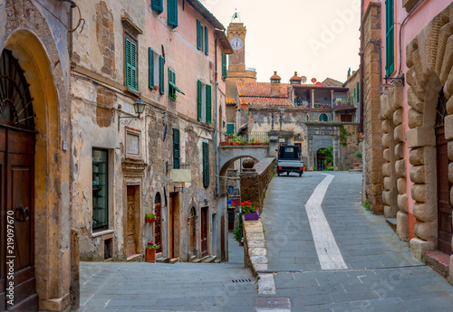 Panorama of the street in the beautiful medieval town of Sorano, Italy. Europe photo