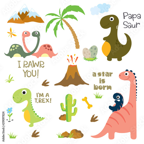 Dinosaur footprint, Volcano, Palm tree, Stones, Bone and Cactus