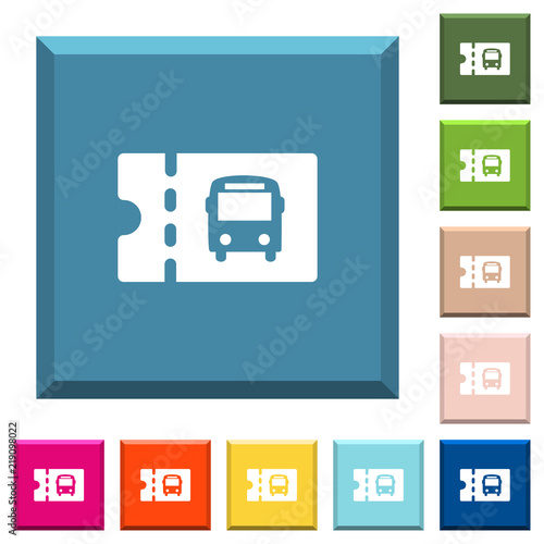 Public transport discount coupon white icons on edged square buttons