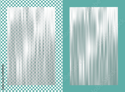 Realistic transparent vector plastic wrapper on green background