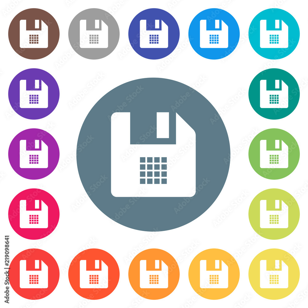 File grid view flat white icons on round color backgrounds File grid view flat white icons on round color backgrounds