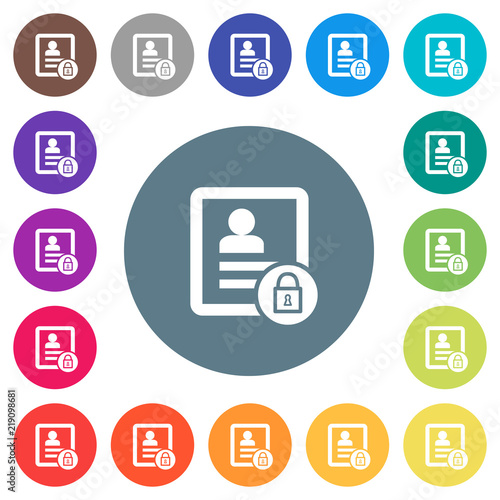 lock contact flat white icons on round color backgrounds