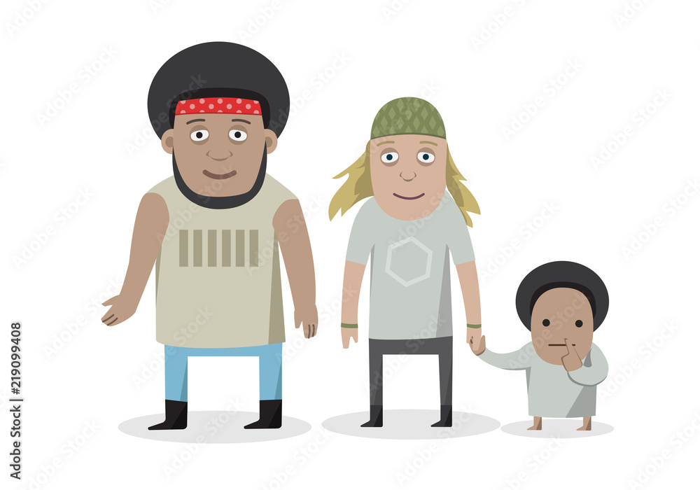 Happy family - cartoon people characters isolated illustration on white background. Smiling young parents standing with children.
