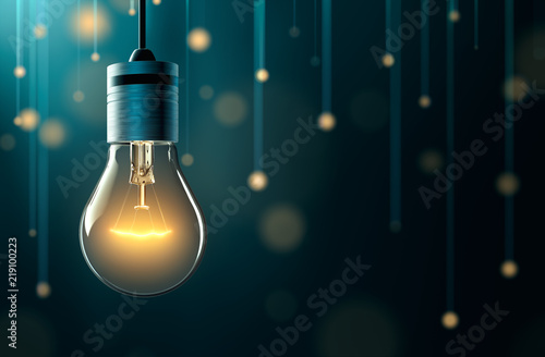 Light bulb with hanging lights background photo