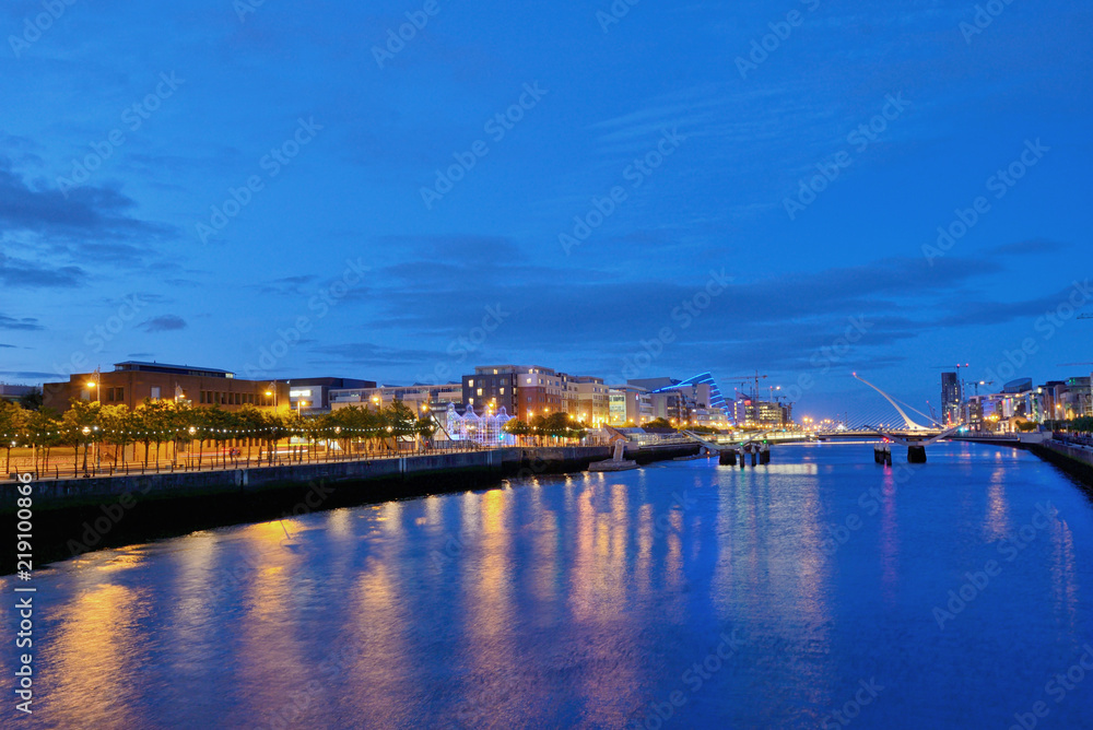 River Liffey at Dublin City Center at night