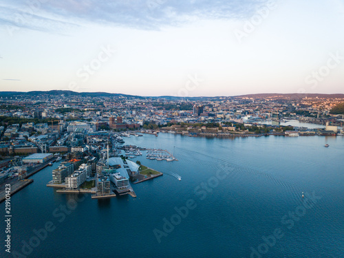 Evening aerial view on Aker Brygge and Filipstad in Oslo  Norway