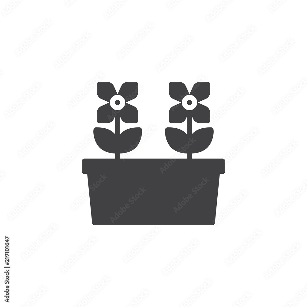 Flower pot vector icon. filled flat sign for mobile concept and web design. Potted flowers simple solid icon. Symbol, logo illustration. Pixel perfect vector graphics