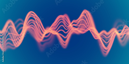 3D Sound waves. Big data abstract visualization: business charts analytics. Digital landscape with flowing curves. Futuristic technology background. Visual sound waves, EPS 10 vector illustration.