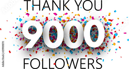 Thank you, 9000 followers. Poster with colorful confetti.