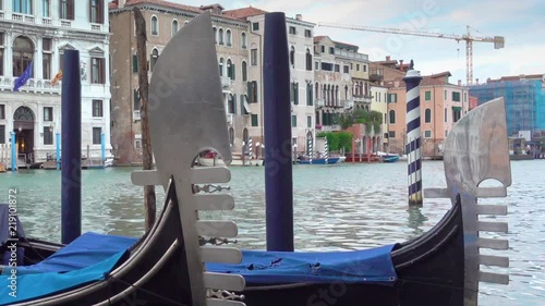Moored gondolas on The Grand Canal in Venice, Italy