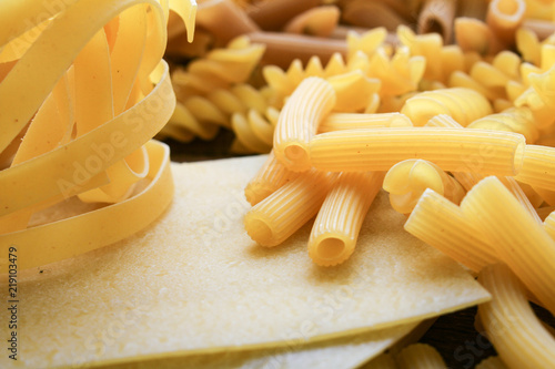 mixed dried pasta varieties photo