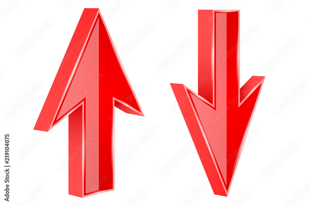 Red UP and DOWN arrows. 3d shiny signs Stock Vector | Adobe Stock