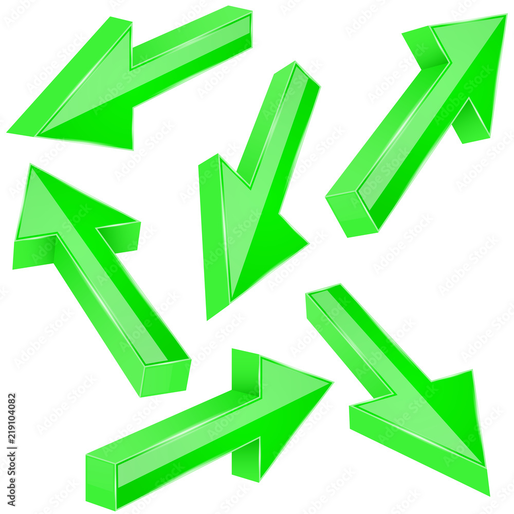 Green 3d arrows. Set of shiny straight signs Green 3d arrows. Set of shiny straight signs