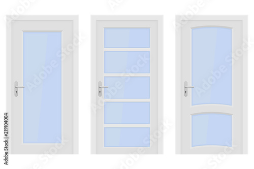 White doors. Interior designs with glass elements