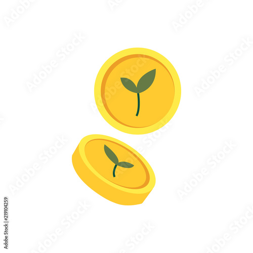 Coins with a green plant drawing