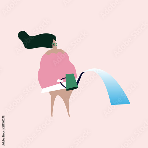 Isolated gardening woman watering illustration