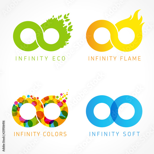 Infinity eco, flame, colors & soft logo ideas. Flat vector design infinity signs for web graphic or future concept