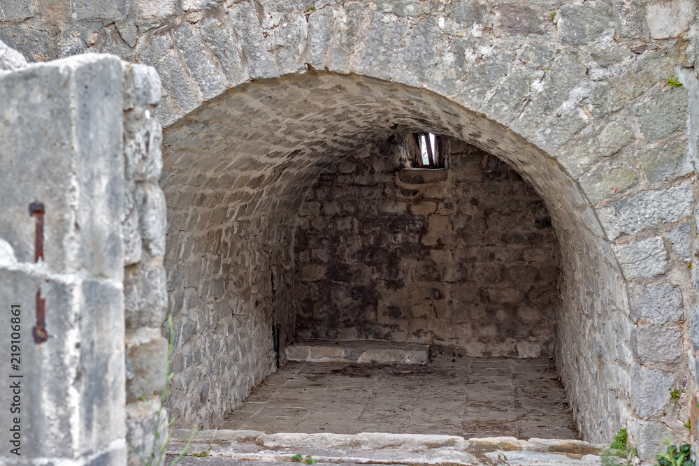 Ancient casemate in the ruins of Bar, Montenegro
