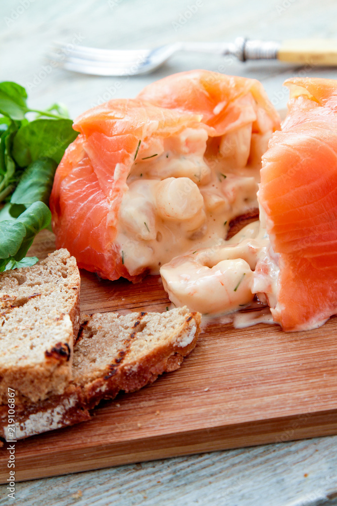 prawn filled smoked salmon parcels