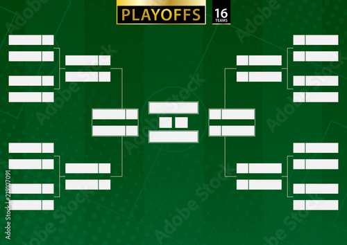 Tournament bracket for 16 team on green soccer background