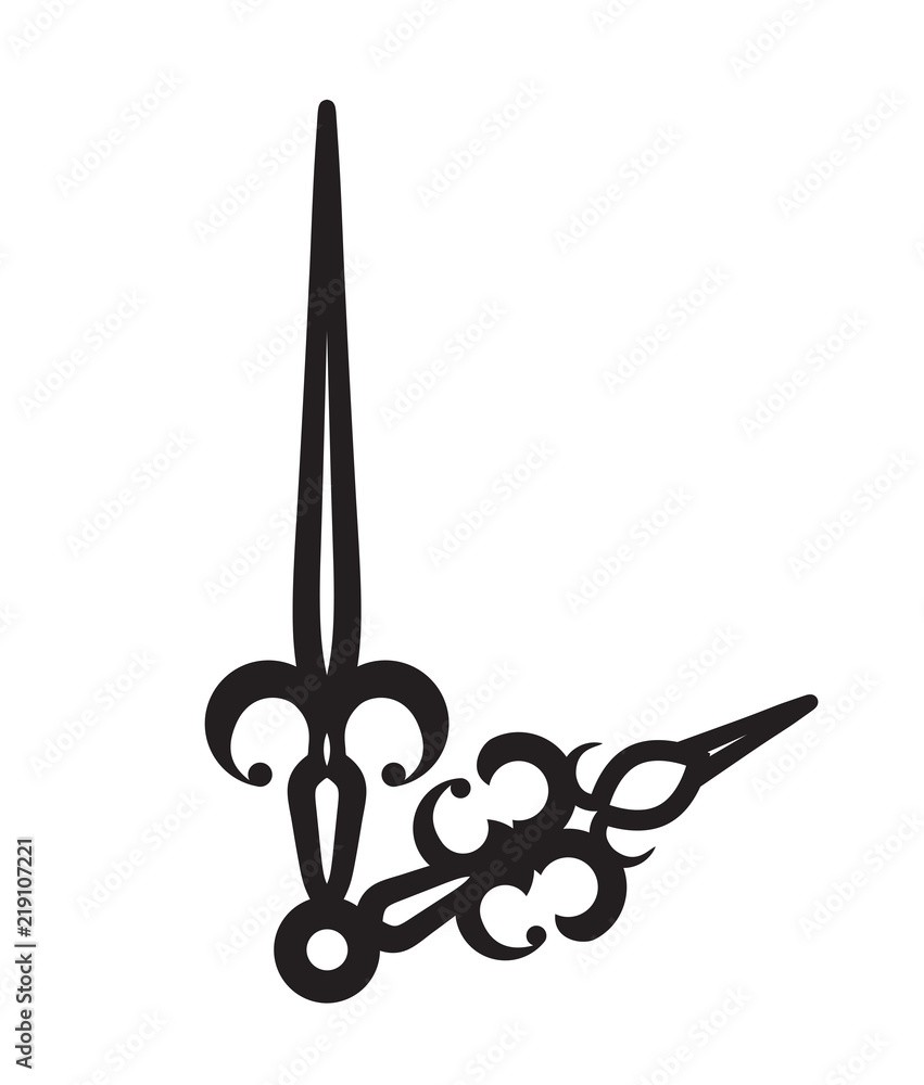 antique clock hands silhouette isolated on white background, layered