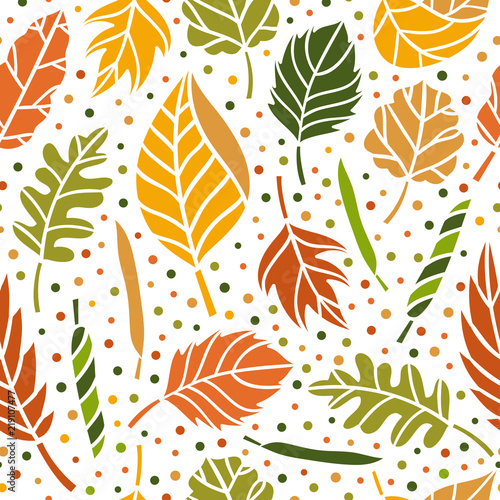 Autumn seamless pattern with fall leaves. Autumn leaves beautiful botanical background