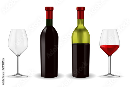 Bottles of red wine with glass