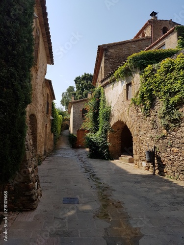 Medieval town with stone constructions at Monells  Catalonia