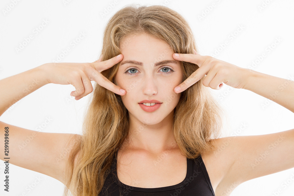 Beautiful caucasian woman isolated on white background. Anti aging and wrinkles concept. Skin care and female face. Copy space Beautiful caucasian woman isolated on white background. Anti aging and wrinkles concept. Skin care and female face. Copy space