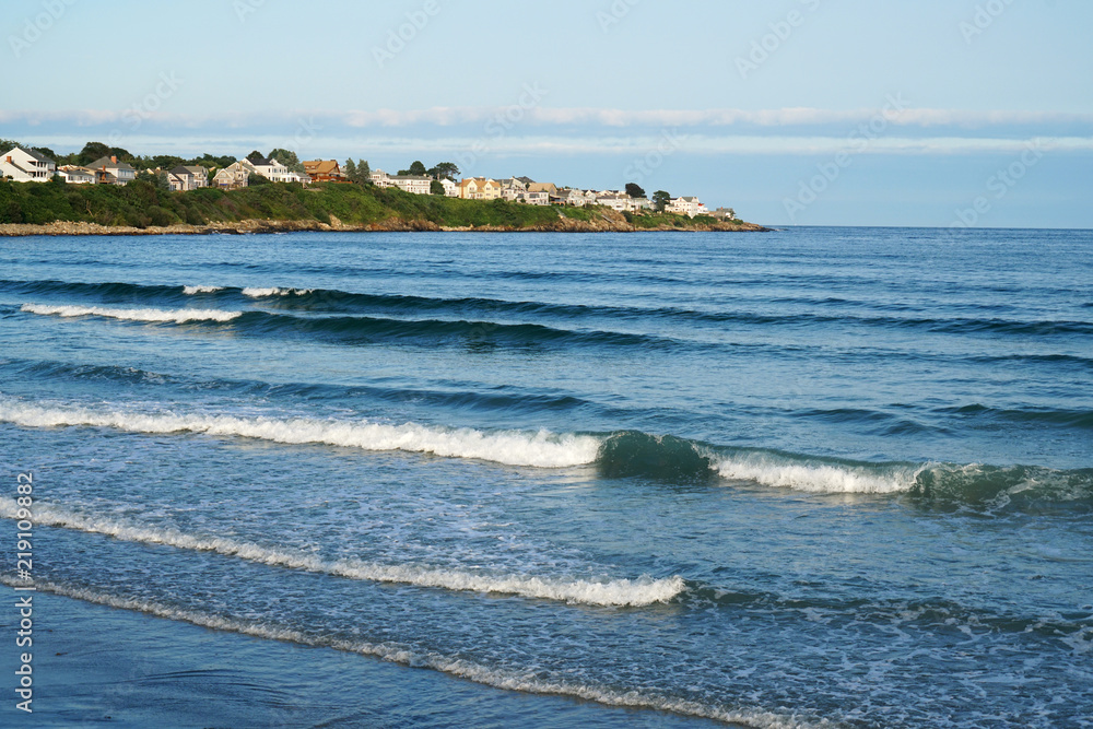 landscape of sea wave and York town in Maine