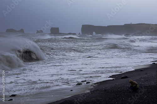 Storm on the black beach of iceland photo