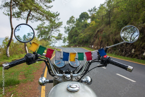 Motorcycling in the North East region of India. View from the rider side.