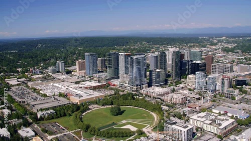 Bellevue Washington Downtown City Helicopter Aerial photo