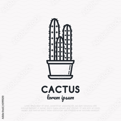 Cactus in pot thin line icon. Modern vector illustration of home plant.