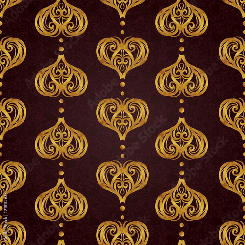 Golden seamless pattern in Victorian style.
