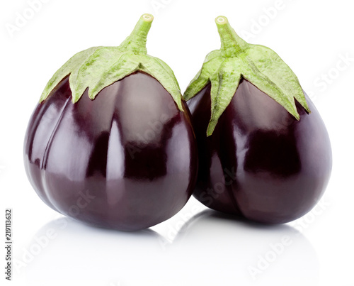 Two fresh aubergine isolated on a white background