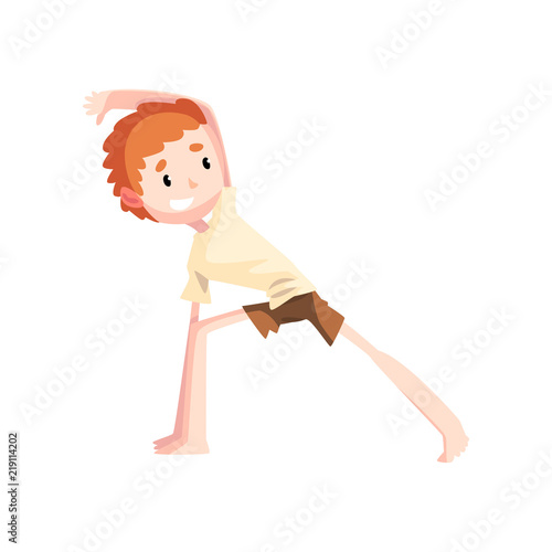 Boy practicing capoeira, kid character doing element of martial art, capoeira dancer pose vector Illustration on a white background