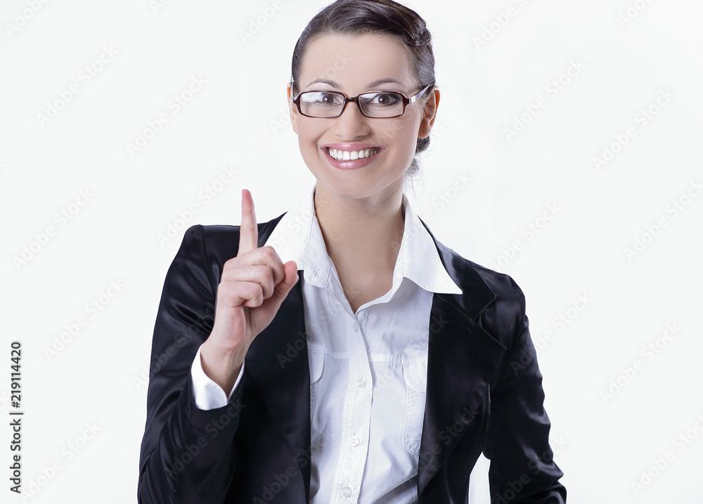 confident business woman showing up at copy space. confident business woman showing up at copy space.