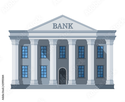 Cartoon retro bank building or courthouse with columns vector illustration isolated on white background photo